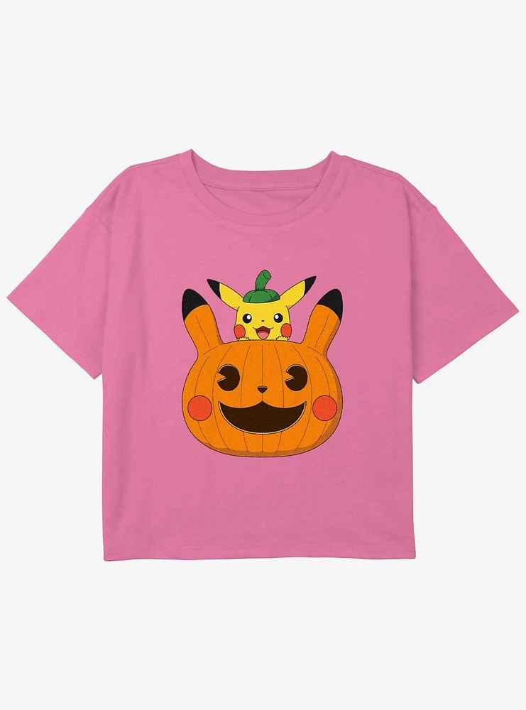 Pokemon Pumpkin Pikachu Youth Girls Boxy T-Shirt