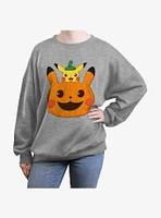 Pokemon Pumpkin Pikachu Womens Oversized Sweatshirt