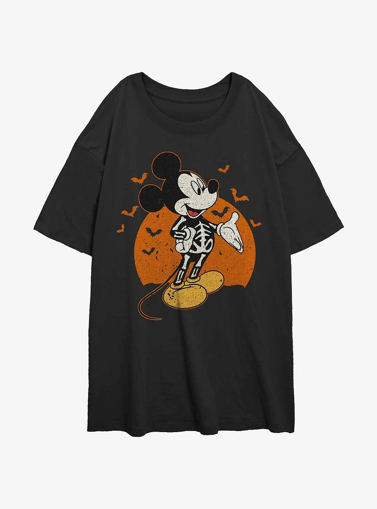 Disney Mickey Mouse Skeleton Moon Womens Oversized T-Shirt