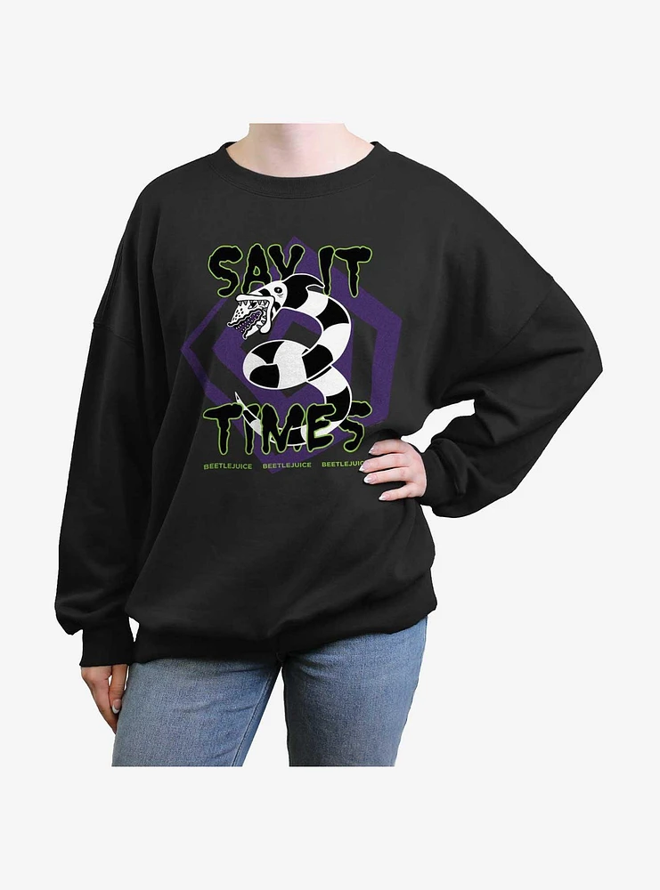 Beetlejuice Say It 3 Times Womens Oversized Sweatshirt