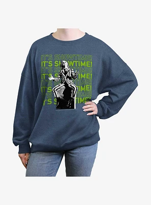 Beetlejuice It's Showtime Repeating Text Womens Oversized Sweatshirt