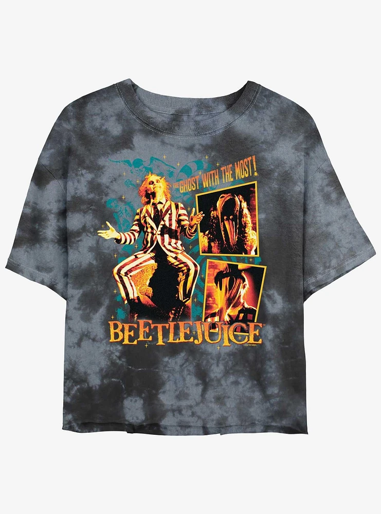 Beetlejuice Collage Boxes Womens Tie-Dye Crop T-Shirt