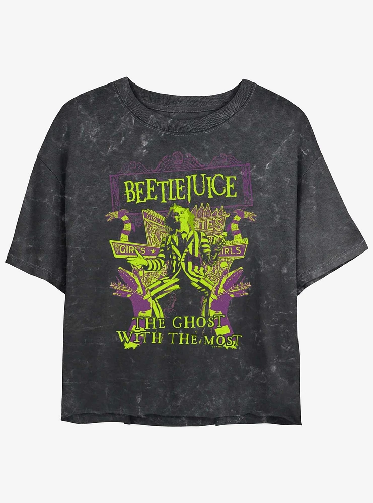 Beetlejuice Welcome Ghost With The Most Womens Mineral Wash Crop T-Shirt