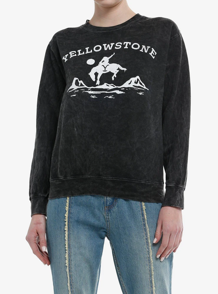 Yellowstone Mountain Logo Dark Wash Girls Sweatshirt