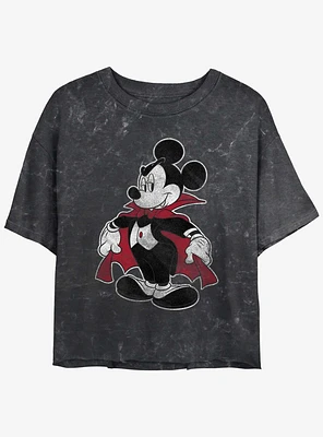 Disney Mickey Mouse Vampire Cape Womens Mineral Wash Crop T-Shirt