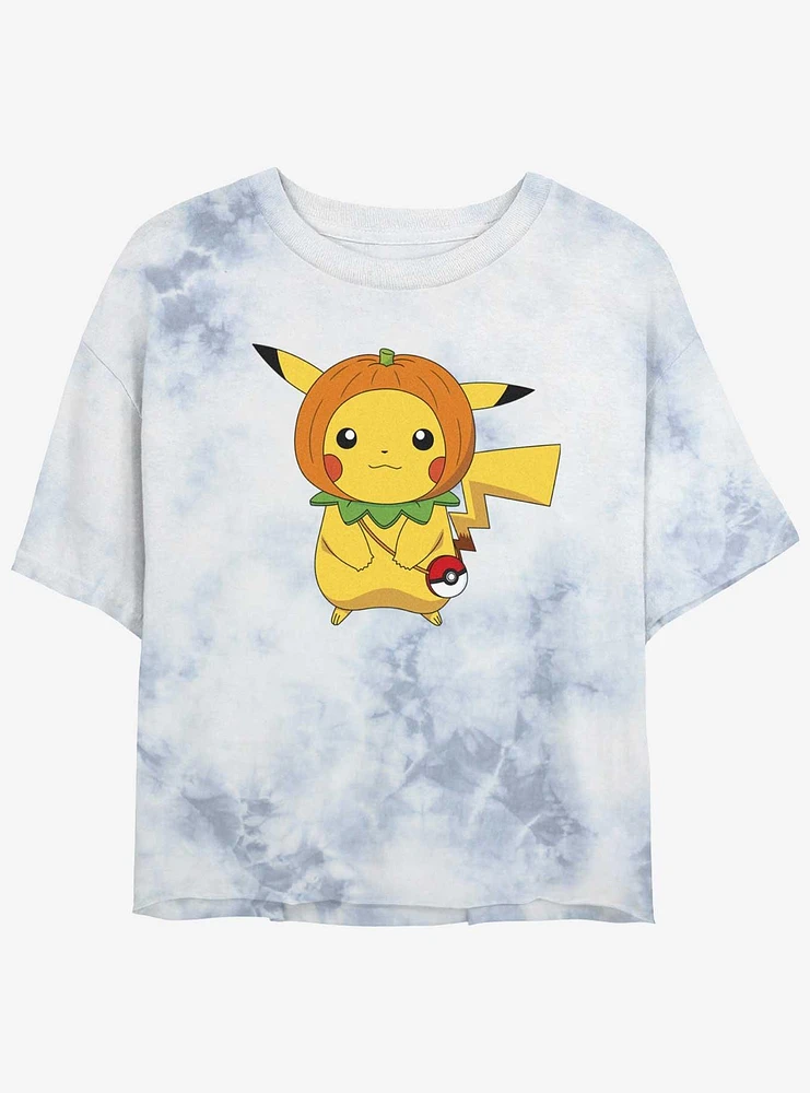 Pokemon Pumpkin Hat Womens Tie-Dye Crop T-Shirt