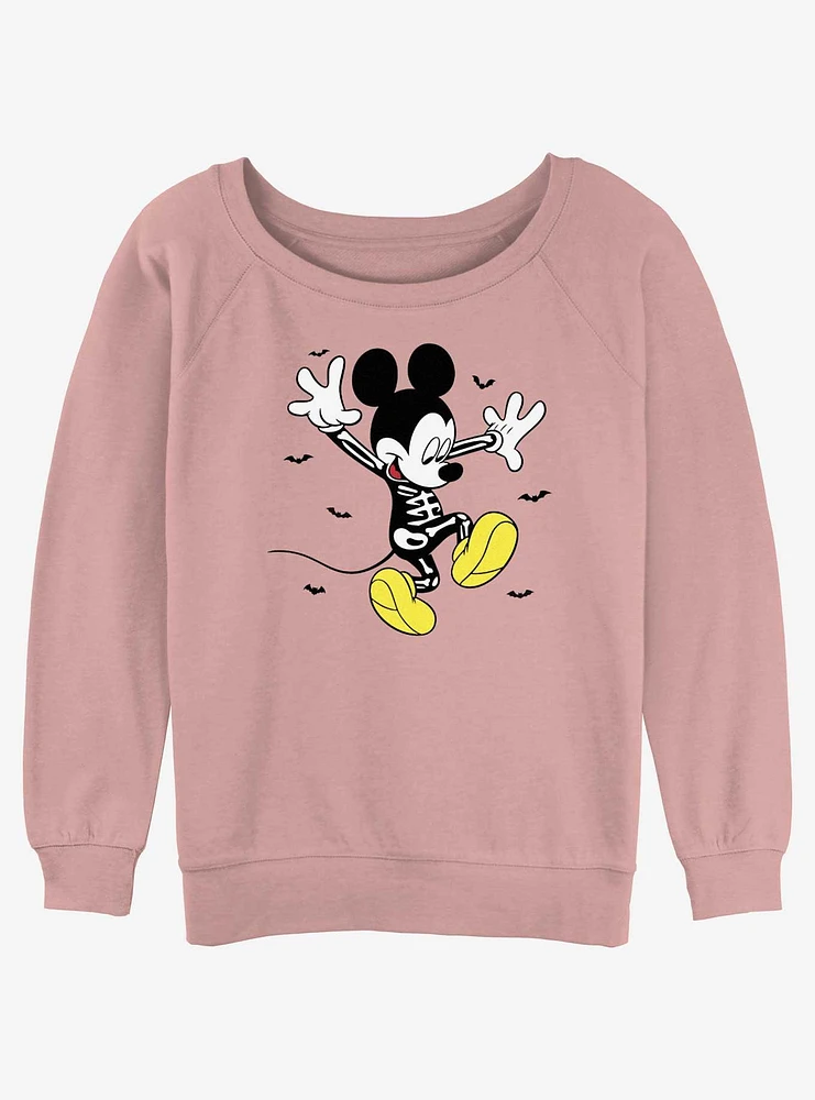 Disney Mickey Mouse Skeleton Jump Womens Slouchy Sweatshirt