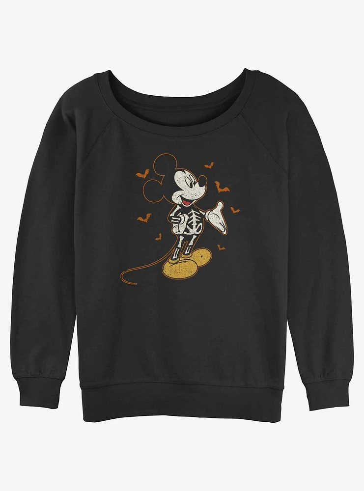 Disney Mickey Mouse Skeleton Bats Womens Slouchy Sweatshirt