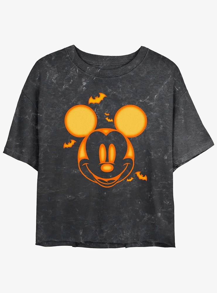 Disney Mickey Mouse Pumpkin Womens Mineral Wash Crop T-Shirt