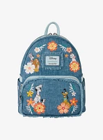 Loungefly Disney Dogs and Cats Floral Denim Fringe Mini Backpack