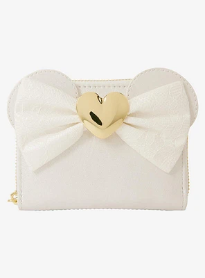 Loungefly Disney Minnie Mouse Ears Lace Wedding Small Zip Wallet