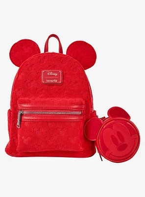 Loungefly Disney Mickey Mouse Plush Allover Print Ears Mini Backpack with Coin Purse