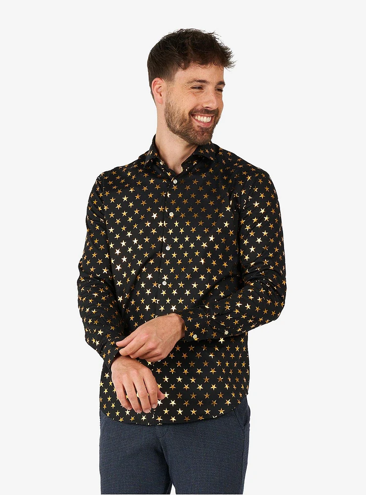 Shiny Polka Star Long Sleeve Button-Up Shirt