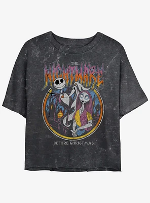 Disney The Nightmare Before Christmas Metal Circle Womens Mineral Wash Crop T-Shirt