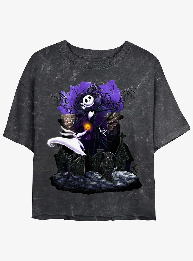 Disney The Nightmare Before Christmas Graveyard Buddies Womens Mineral Wash Crop T-Shirt