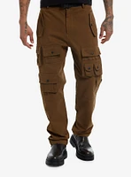 Brown Multi-Pocket Cargo Pants With Belt