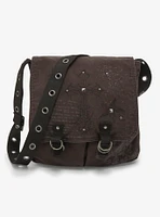 Gothic Cross & Filigree Studded Messenger Bag