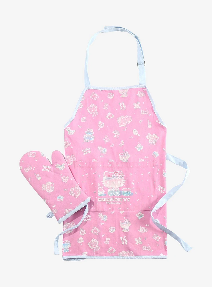 Sanrio Hello Kitty 50th Anniversary Icons Allover Print Apron & Oven Mitt Set