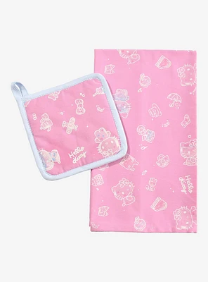 Sanrio Hello Kitty 50th Anniversary Kitchen Towel and Potholder Set