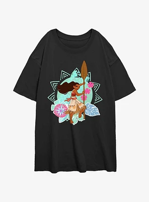 Disney Moana Tropical Floral Womens Oversized T-Shirt