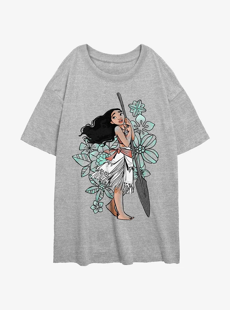 Disney Moana Floral Pose Womens Oversized T-Shirt