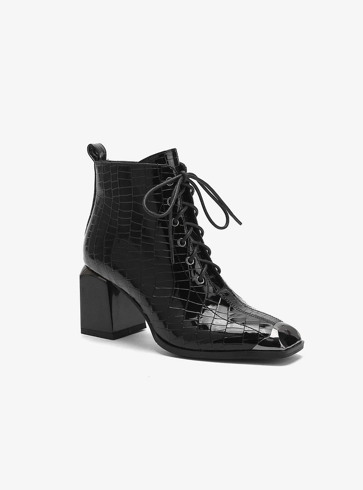 Fantastic Croc Patent Lace-Up Bootie