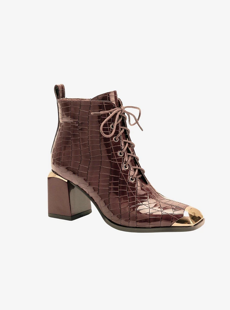 Fantastic Croc Patent Lace-Up Bootie