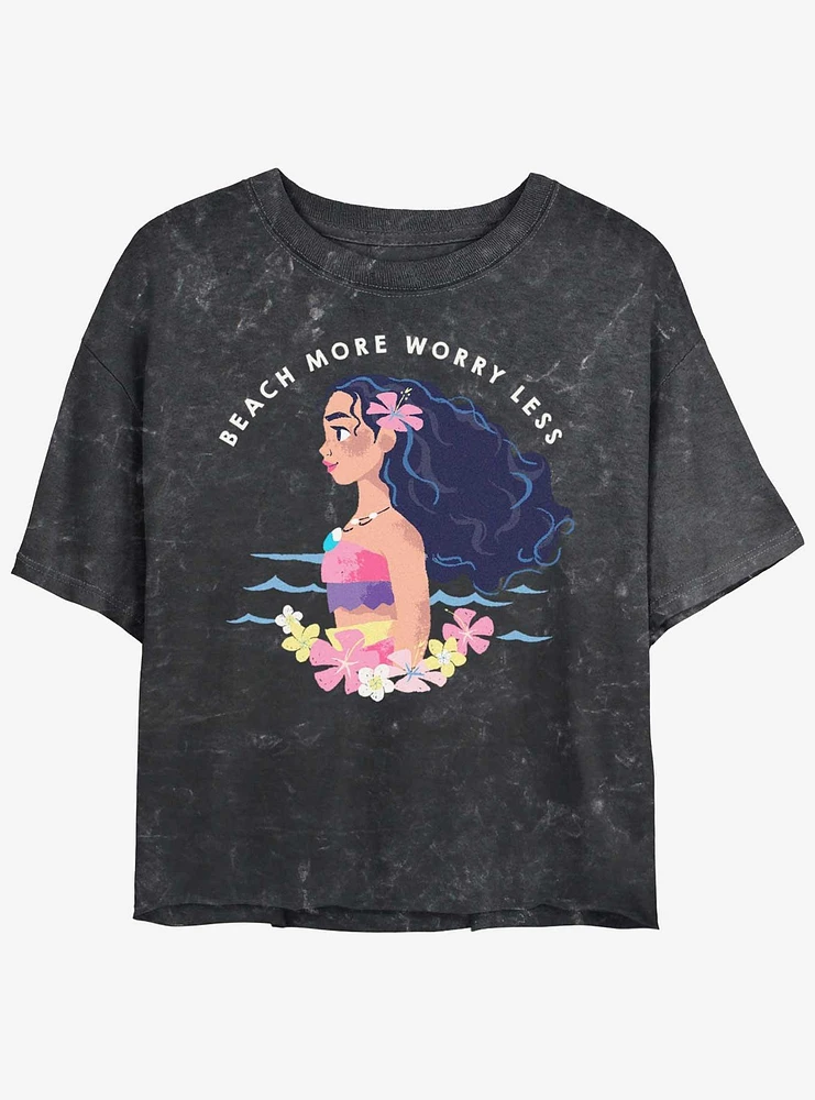 Disney Moana Worry Less Womens Mineral Wash Crop T-Shirt