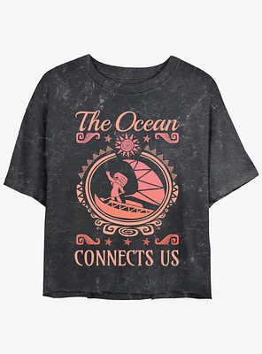 Disney Moana The Ocean Connect Us Womens Mineral Wash Crop T-Shirt