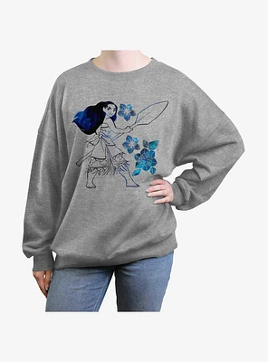 Disney Moana Watercolor Flowers Womens Oversized Sweatshirt