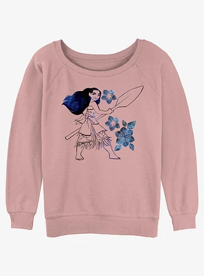 Disney Moana Watercolor Flowers Womens Slouchy Sweatshirt