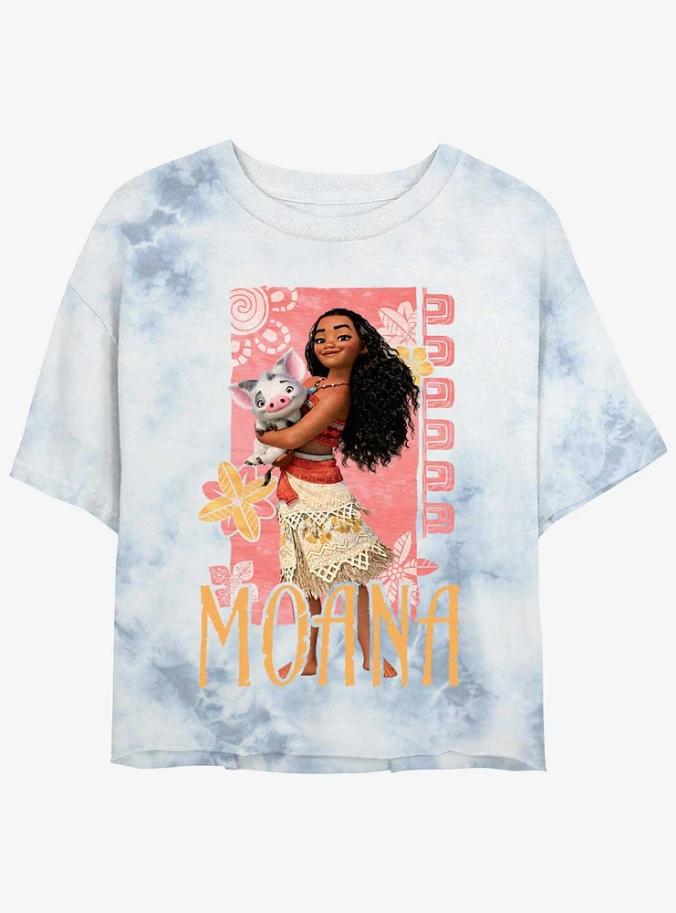 Disney Moana With Pua Cute Pose Womens Tie-Dye Crop T-Shirt