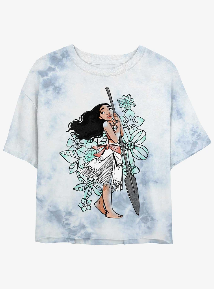 Disney Moana Floral Pose Womens Tie-Dye Crop T-Shirt