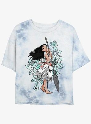 Disney Moana Floral Pose Womens Tie-Dye Crop T-Shirt