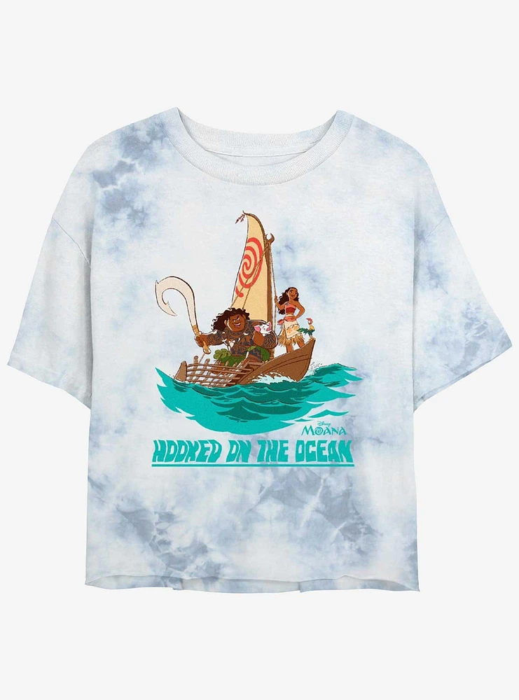 Disney Moana Hooked On The Ocean Womens Tie-Dye Crop T-Shirt