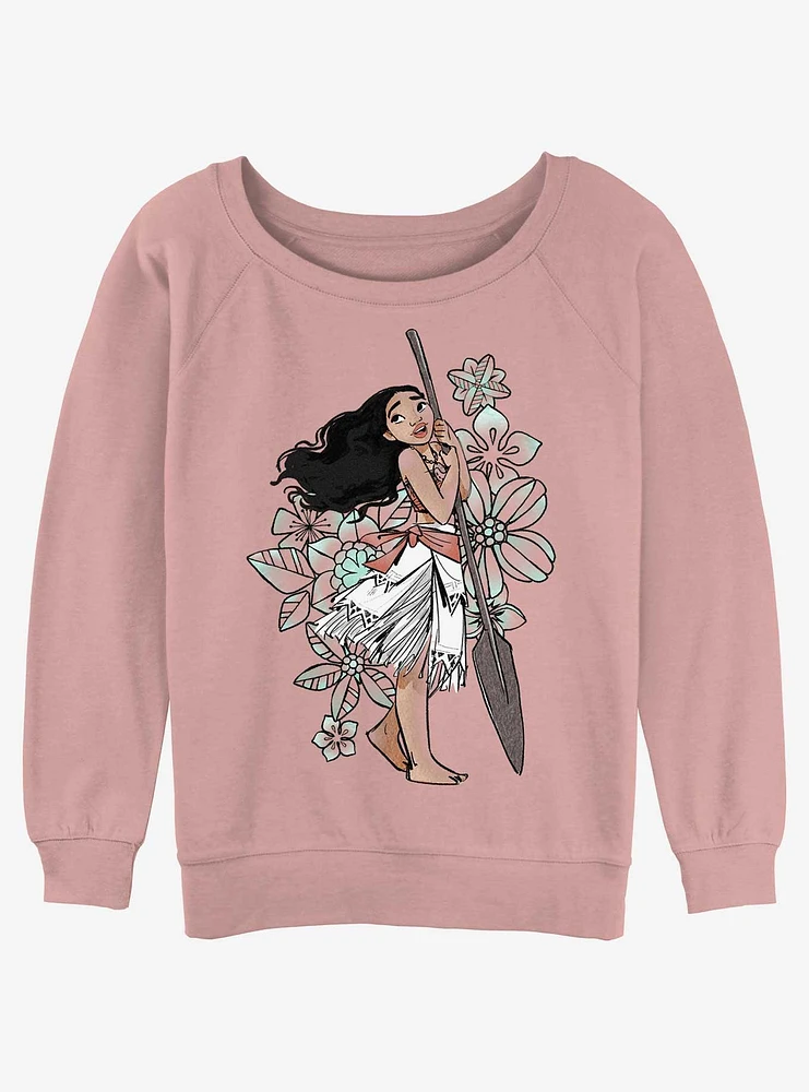 Disney Moana Floral Pose Womens Slouchy Sweatshirt