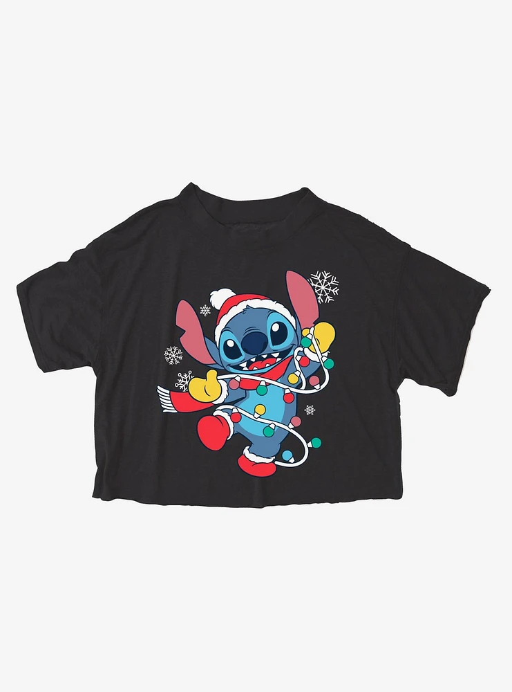 Disney Stitch Holiday Lights Girls Crop T-Shirt