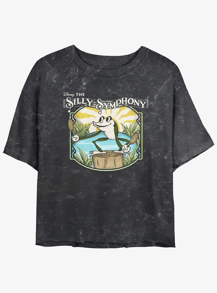 Disney Silly Symphony Spring Frog Pond Womens Mineral Wash Crop T-Shirt