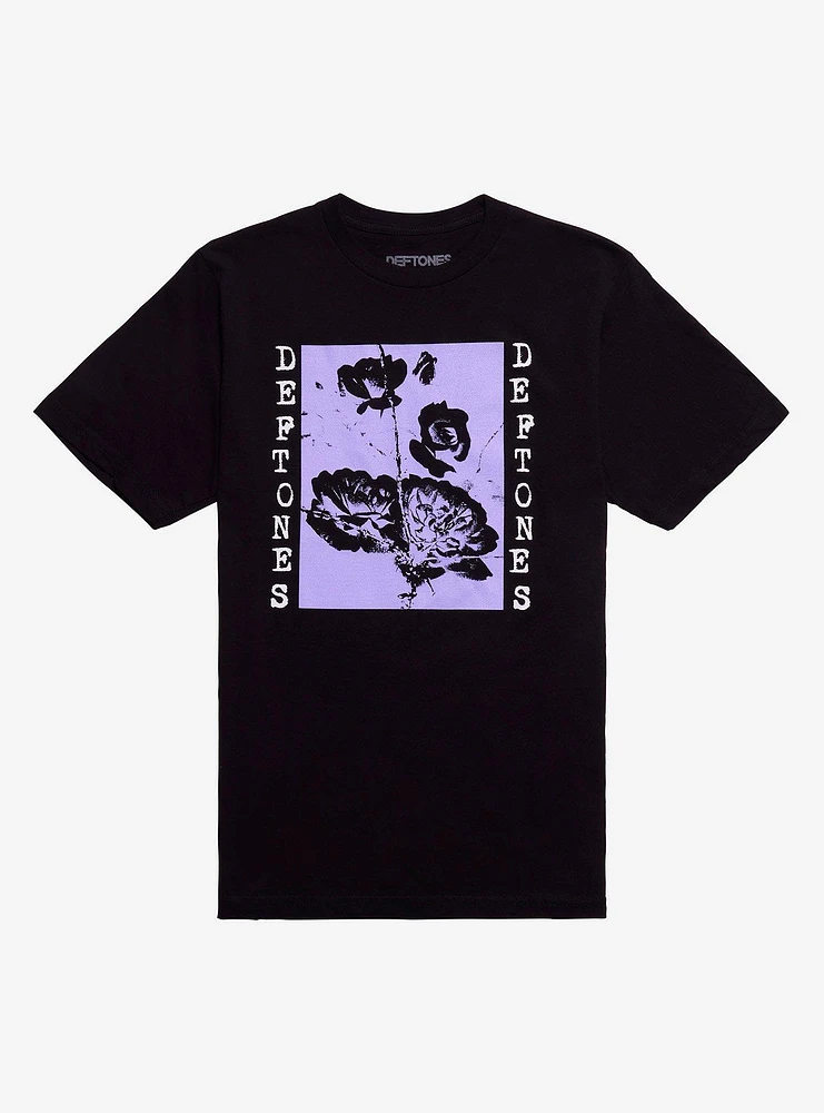 Deftones Black & Lavender Flowers Relaxed Fit Girls T-Shirt