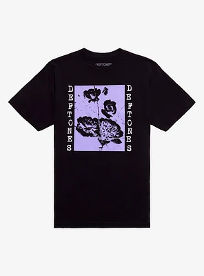 Deftones Black & Lavender Flowers Relaxed Fit Girls T-Shirt