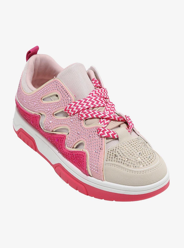 Yoki Pink & Beige Rhinestone Hunter Sneakers