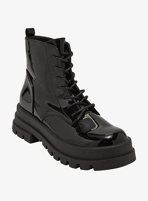 Dirty Laundry Shiny Black Vedder Combat Boots