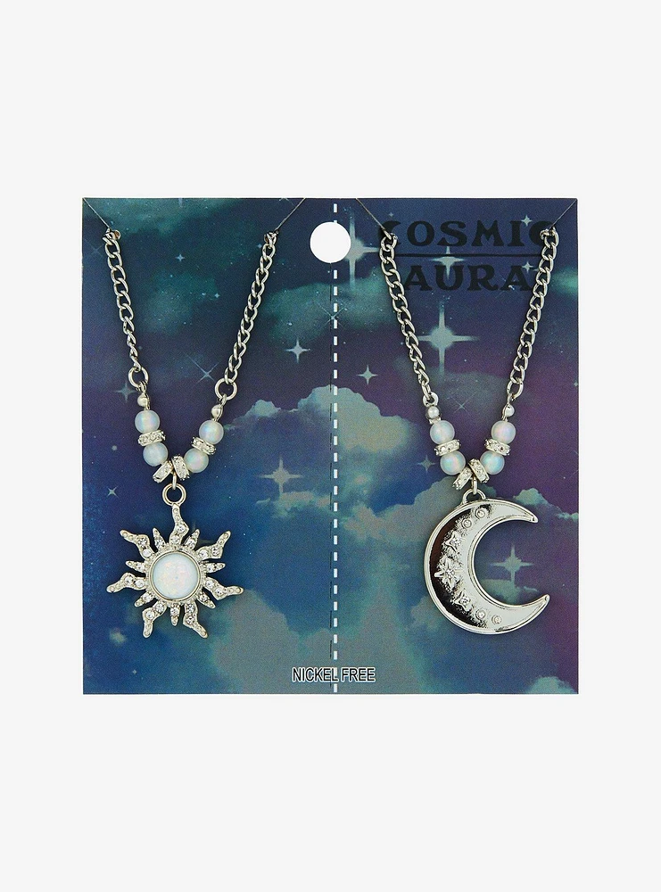 Cosmic Aura Opal Sun & Moon Best Friend Necklace Set