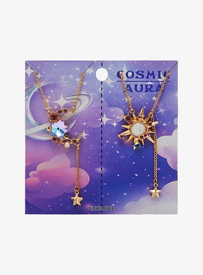 Cosmic Aura Opal Gem Moon Sun Best Friend Necklace Set