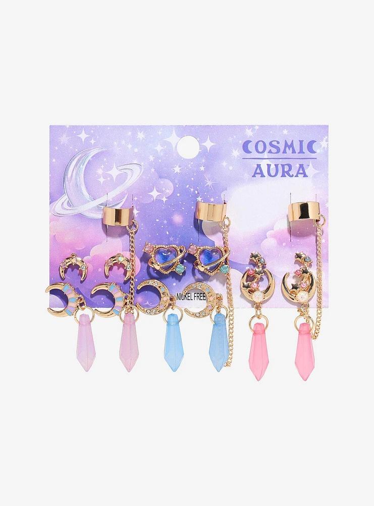 Cosmic Aura Colorful Moon Earring Set