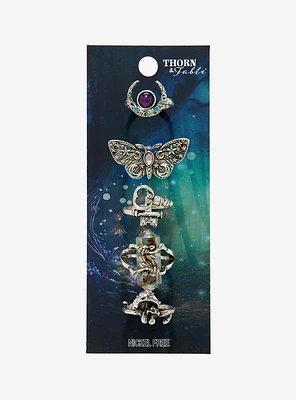 Thorn & Fable Moon Crystal Moth Ring Set