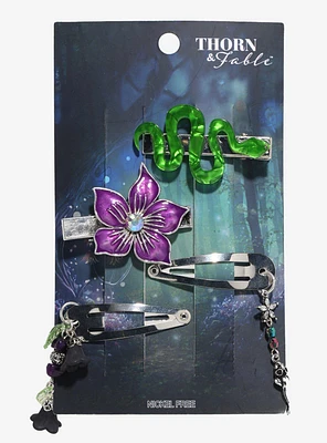 Thorn & Fable Snake Flower Charm Hair Clip Set