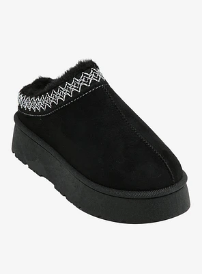 Yoki Black Fuzzy Platform Slipper