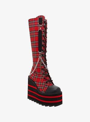 YRU Red Plaid Detention Platform Boots