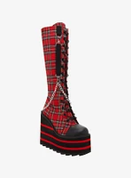 YRU Red Plaid Detention Platform Boots